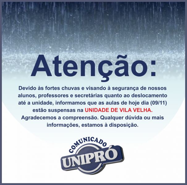ATENÇÃO UNIDADE UNIPRÓ DE VILA VELHA!!!